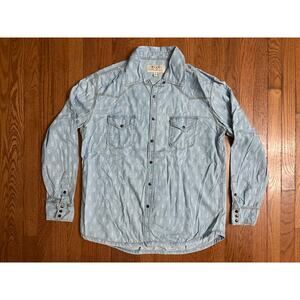 Ryan Michaels Men's Light‎ Blue White Abstract Long Sleeve Pearl Snap Shirt XL
